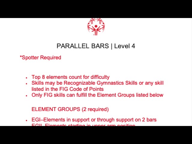 Special Olympics Men's Artistic Gymnastics Level 4 Parallel Bars Requirements