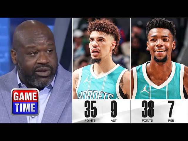 NBA Gametime reacts to Brandon Miller & LaMelo Ball combine for 73 Pts help Hornets defeat Pistons