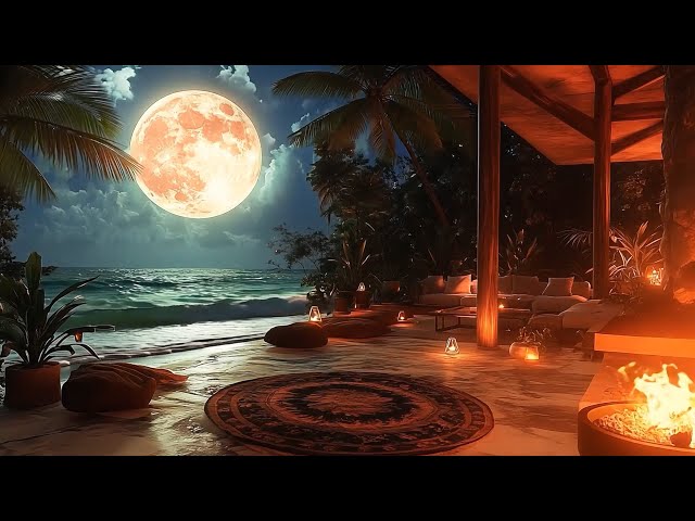 Relaxing Night Villa ASMR 🌴 Beachfront Nature Sounds ASMR for Stress Relief and Sleep ✔ Night View