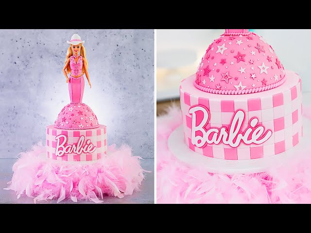 HI BARBIE!! Barbie: The Movie CAKE + Fluffy DIY Cake Stand (Super Easy)