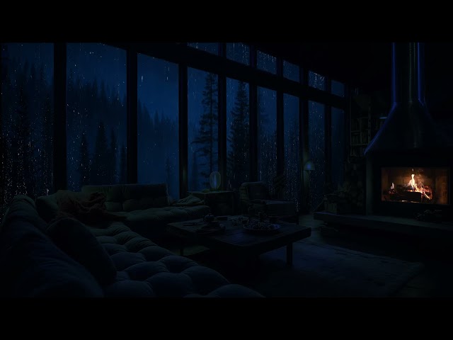 Rainy Night Repose: Unwind in a Cozy Cabin with Fireplace and Cold Rain Symphony 🌧️