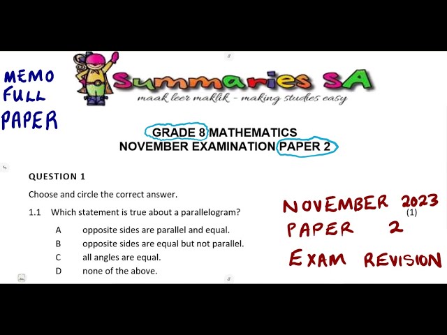 Mathematics Grade 8 November 2023 Paper 2 Exam Revision Term 4 Exam Paper