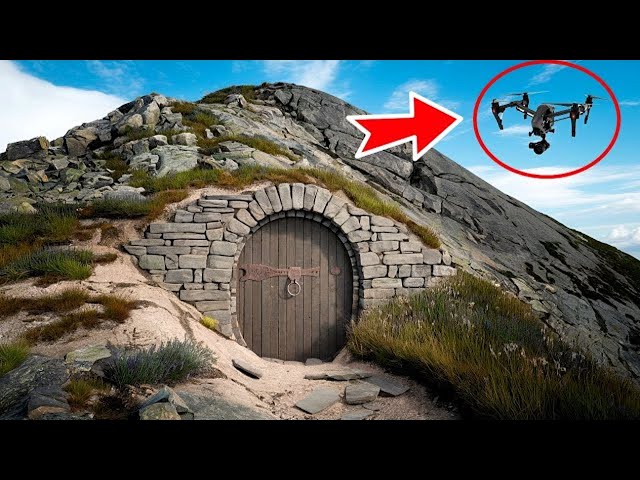 The drone discovered a door at the top of the mountain. Peering inside, the man was speechless!