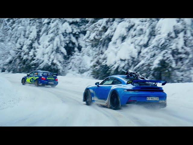 PORSCHE GT3 is chasing SUBARU STI in the mountains