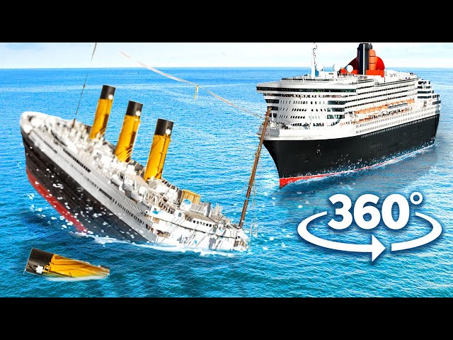 VR 360 Titanic Crew Rescue on Queen Mary 2 - Titanic Sinks