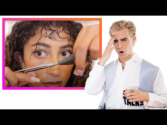 Hairdresser reacts to girls cutting their curly bangs gone wrong