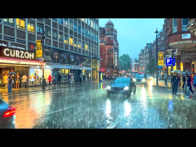 Heavy Rain Hits Central London ☔️ Summer Sunset to Dusk Evening Walk · 4K HDR