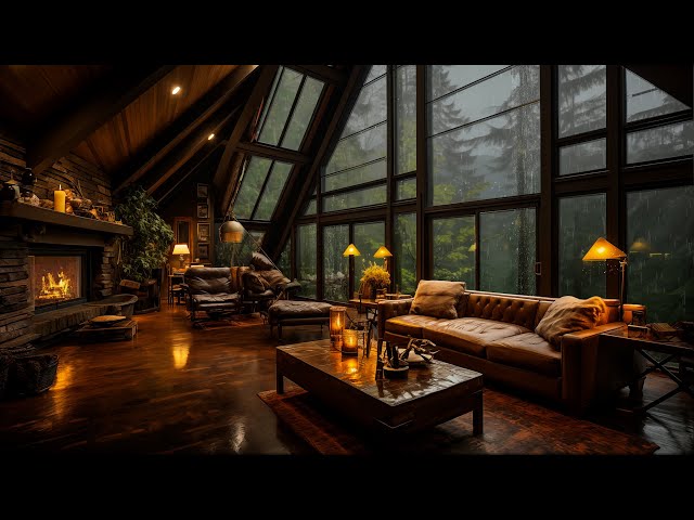 Tranquility Rainy Day Jazz Hideaway - Forest Cabin Jazz Experience with a Cozy Fireplace Ambiance