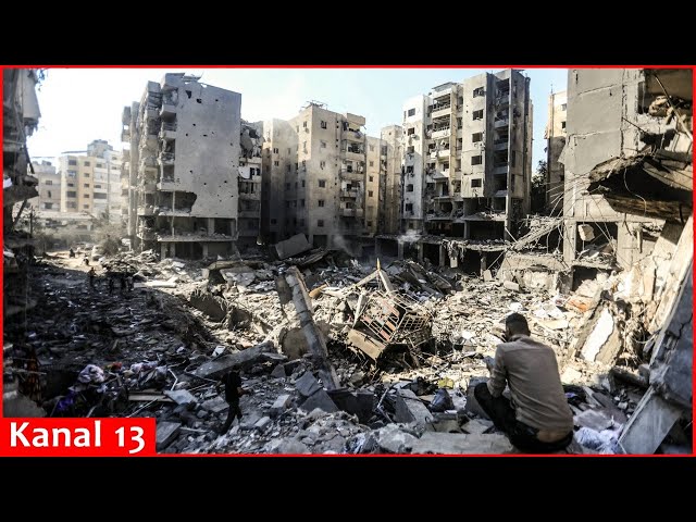 Destruction in central Beirut street after Israeli strike close to landmarks kills five people