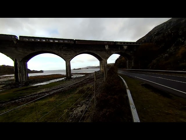 Jacobite steam train on Nan Uamh viaduct on 2024-10-19 at 11:46 Calf Visinse VR180