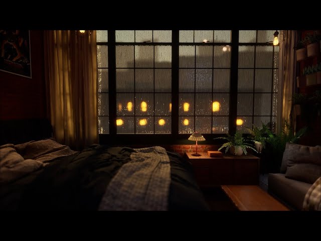 24/7 Ambience Of A Rainy Night's Bedroom | Rain Falling On Window | Rain Sounds For Sleeping