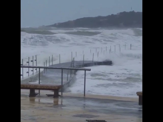 Strong surge of sea in Castiglioncello of Livorno province, Italy