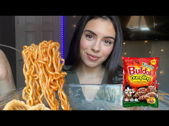 Asmr|| Spicy rice cake tteokbokki ramen with kimchi buldak dumplings🥟🍜 (crunchy eating sounds)