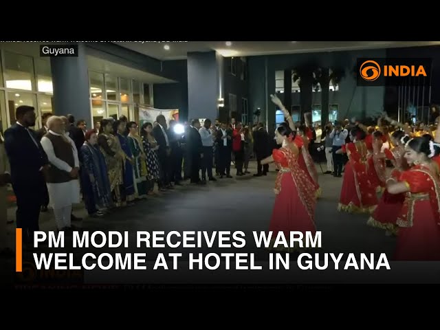 PM Modi receives warm welcome at Hotel in Guyana | DD India