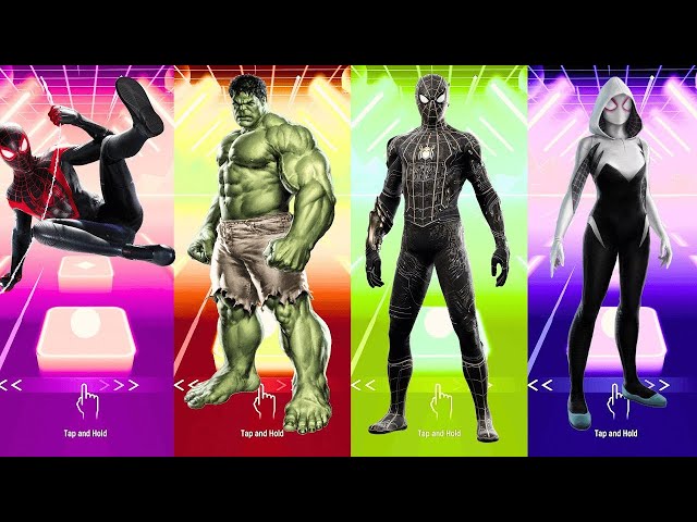 Tiles Hop Marvel & DC, Miles Morales vs Hulk vs Black Spiderman vs Spider Gwen