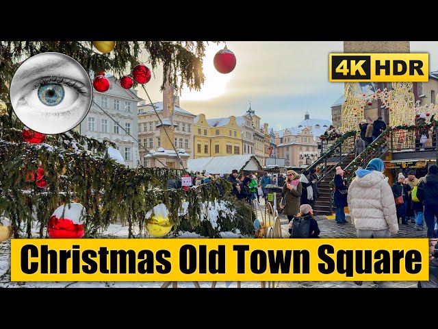 Prague Old Town Square Christmas Market Walking Tour 🇨🇿 Czech Republic 4K HDR ASMR