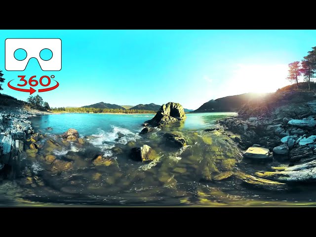 Ambient Music with Water Flowing through the Rocks - Meditation, Sleep, Study - VR 360 Video