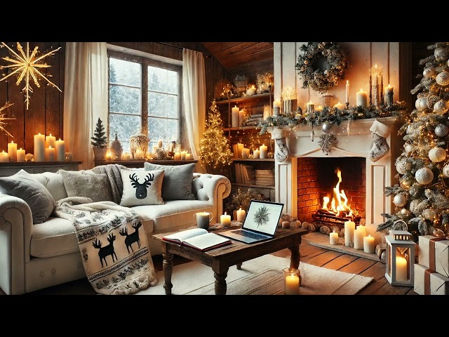 Christmas decor with Fireplace - Chill and cosy ambiance - Piano music