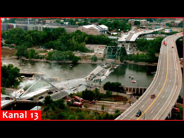 Moment of collapsing of house into river near Rapidan Dam in southern Minnesota