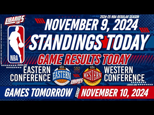 NBA STANDINGS TODAY as of NOVEMBER 9, 2024 | GAME RESULTS TODAY | GAMES TOMORROW / NOVEMBER 10 | SUN