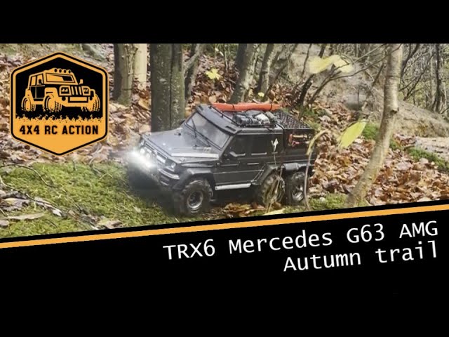 Modified TRX6 G63 on a wet autumn trail.