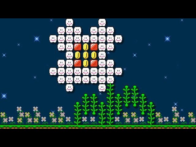 ☆夜空の星の下で咲く花☆ [Flowers blooming under the stars in the night sky] by おくば 🍄Super Mario Maker 2 #cxb