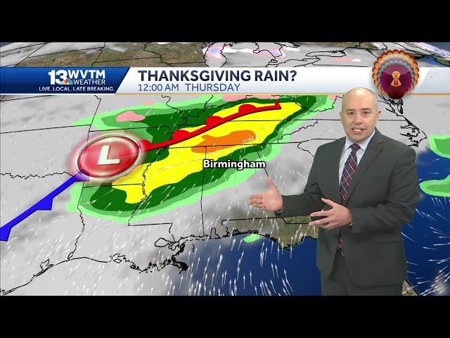 Weather in Alabama is freezing cold with frost, Forecast is wet at times for Thanksgiving week wi...