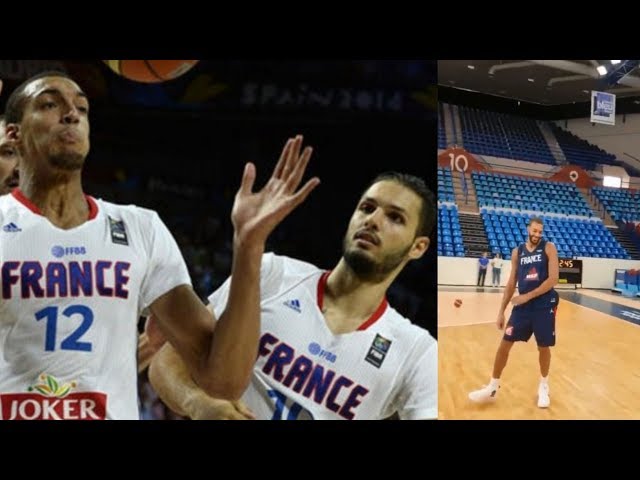 Evan Fournier and Rudy Gobert battle at France Basketball Practice