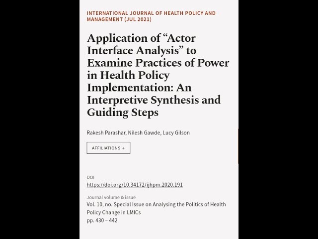 Application of Actor Interface Analysis to Examine Practices of Power in Health Polic... | RTCL.TV