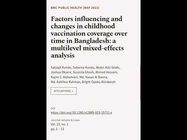 Factors influencing and changes in childhood vaccination coverage over time in Bangla... | RTCL.TV