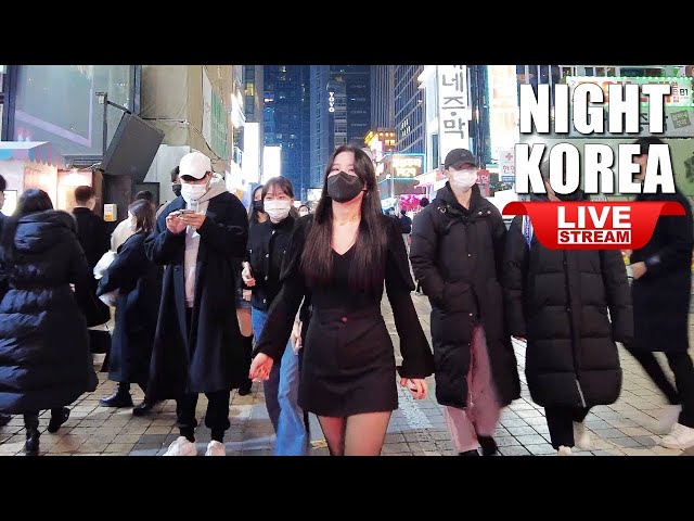 Live Seoul | Korea Travel | Exciting Korean Night Street Walking Tour | Gangnam Food Street Walk