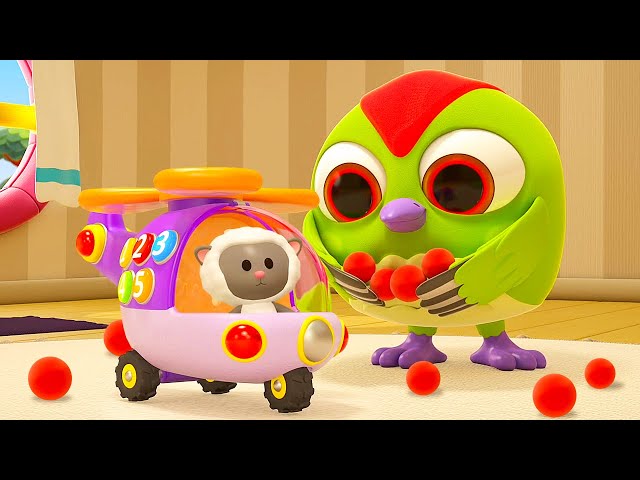 Hop Hop and Peck Peck play with a toy music helicopter and toys for kids. Baby cartoons for kids.