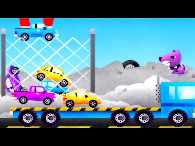 Police Car and Truck Trailer Collecting Cars to the Garage Gameplay with Gertit