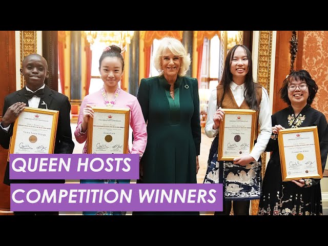 Queen Camilla Hosts Reception for Essay Competition Winners at Buckingham Palace