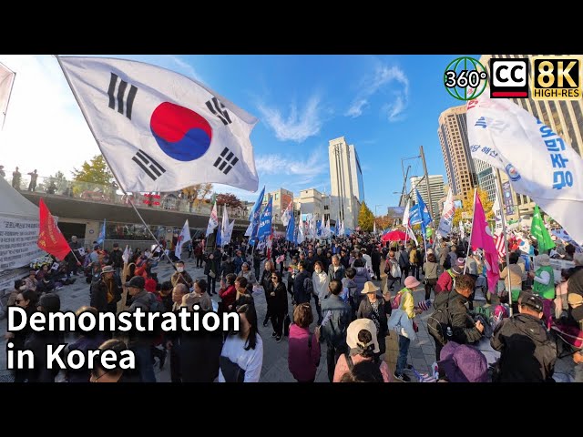 Seoul protest site, City Hall Gwanghwamun. 8K 360 VR subtitles