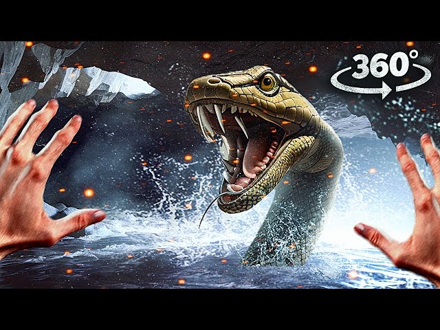 360 FLASH FLOOD  and THUNDERSTORM 2 - Escape giant snake Titanoboa 4k Vr 360 video