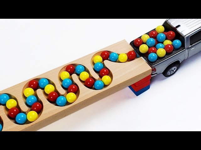 Marble Run Race ☆ HABA Slope & Retro Makita Truck, Excavator, Garbage Truck, Dump Truck, Ambulances