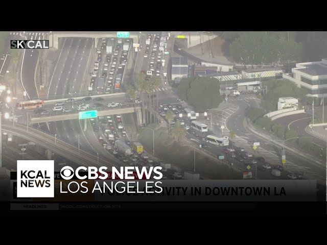 Downtown Los Angeles 101 Freeway closed as first responders deal with an emergency situation on an o