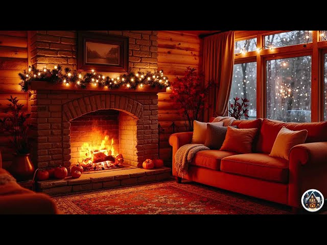 LIVE  24/7 🔴 Cozy Winter Porch Ambience -  Crackling Fireplace for Stress Relief and Sleep🔥