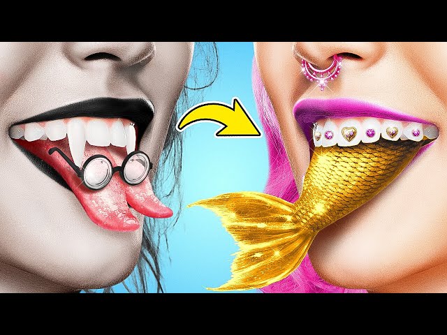 NERD VAMPIRE TO MERMAID 🧜‍♀️ CRAZY TRANSFORMATION AND MAKEOVER HACKS