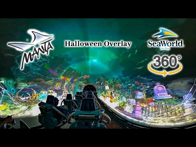 VR 360 Manta Roller Coaster with Halloween Overlay On Ride POV SeaWorld San Diego 2024 10 25