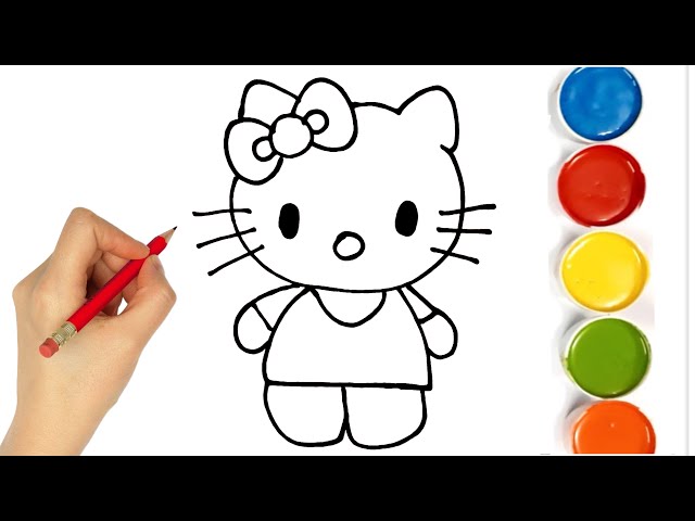 How to draw Cute hello kitty -Colouring for Kids & Toddlers |Draw, Paint and Learn _ Toto Art #404