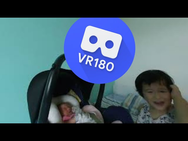 [VR180 VR 3D] Toddler Riley very 1st encounter with Baby Haley #siblings | Virtual Reality Oculus