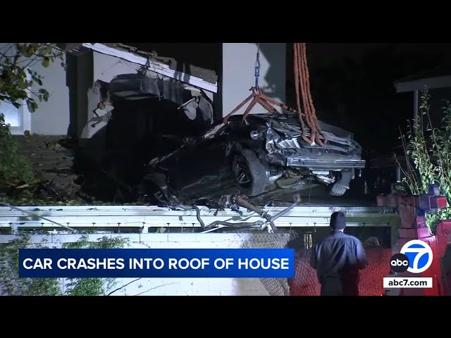 Mustang flies through air, crash into roof of Chino home; 4 injured