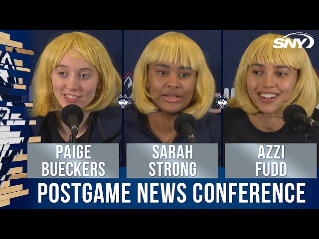 Paige Bueckers, Azzi Fudd, and Sarah Strong rock CD inspired wigs after UConn's historic win | SNY