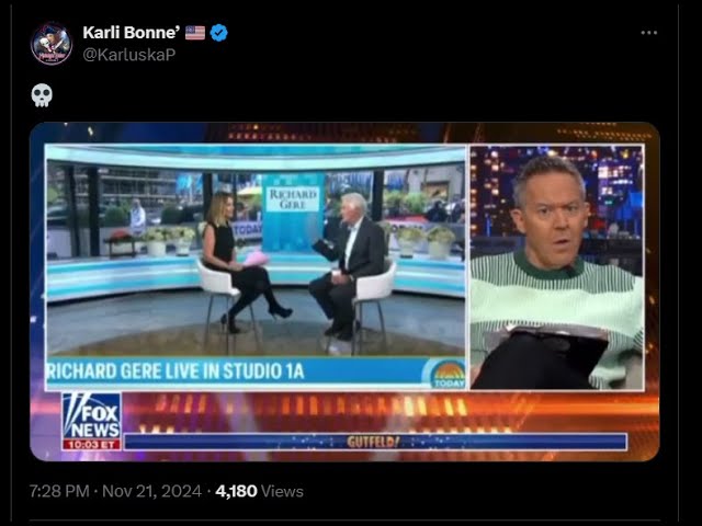 Greg Gutfeld brutally roasts Richard Gere after his interview with Savannah Guthrie. TRUMP 28!