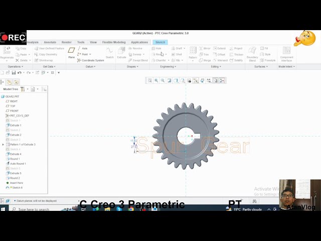 SPUR GEAR IN CREO 3 @AtanVlog