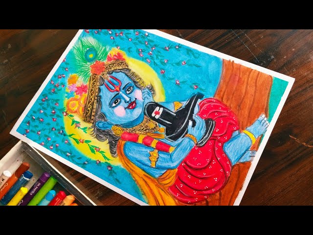 Final Drawing Of Lord Krishna With Shivling/Cute Little Krishna Holding shivling Drawing/Bal Krishna