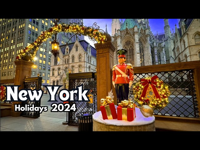 4k NYC Christmas Walk 2024 | Cartier Light Show | Lotte New York Palace