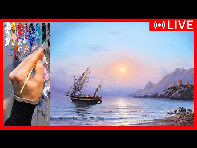 🔴 Аcrylic Painting Tutorial - Sea Sunset / Easy Art / Drawing Lessons / Рисования.  Живопись акрил